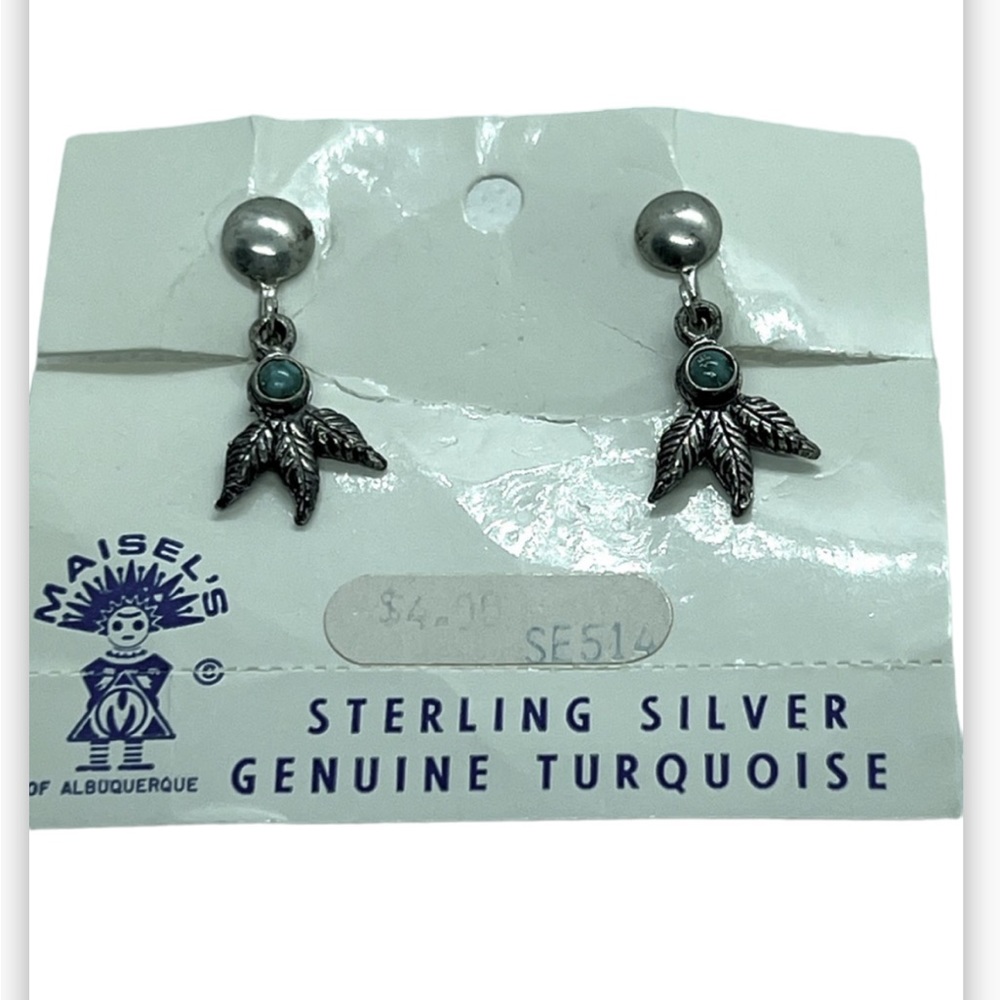 EARRINGS STERLING SILVER TURQUOISE SCREW BACK VINTAGE MAISEL’S